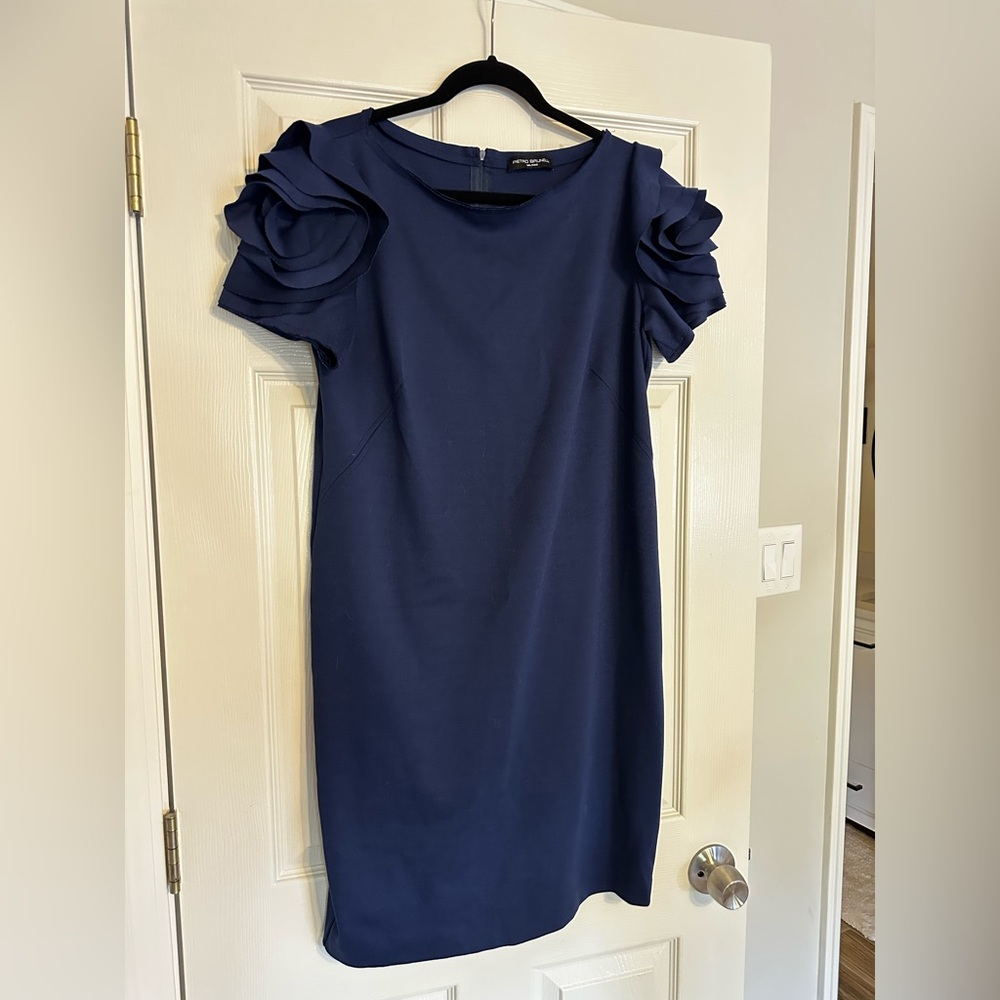 Pietro Brunelli Navy Maternity Dress with Ruffle Detail